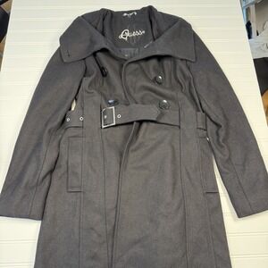 Guess Peacoat Double Breasted Belted Women's Small Black‎ RN 54163 GUC